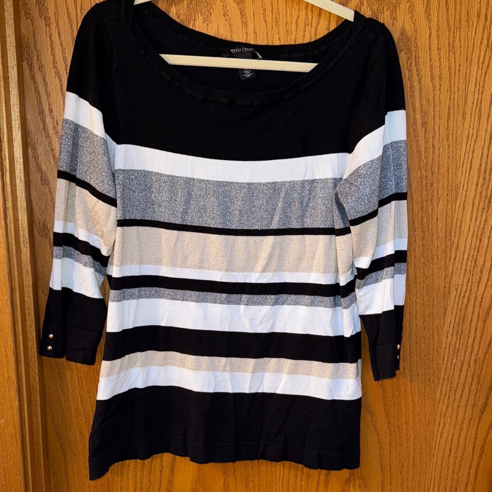 WHBM Stunning Black and White Striped Blouse